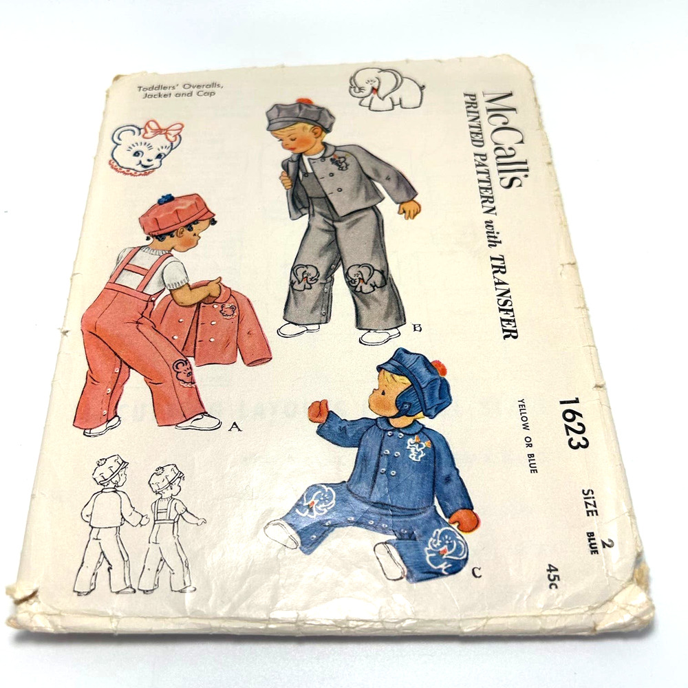McCalls Vintage 1950's Pattern #1623 Toddlers Overalls, Jacket and Cap Size 2